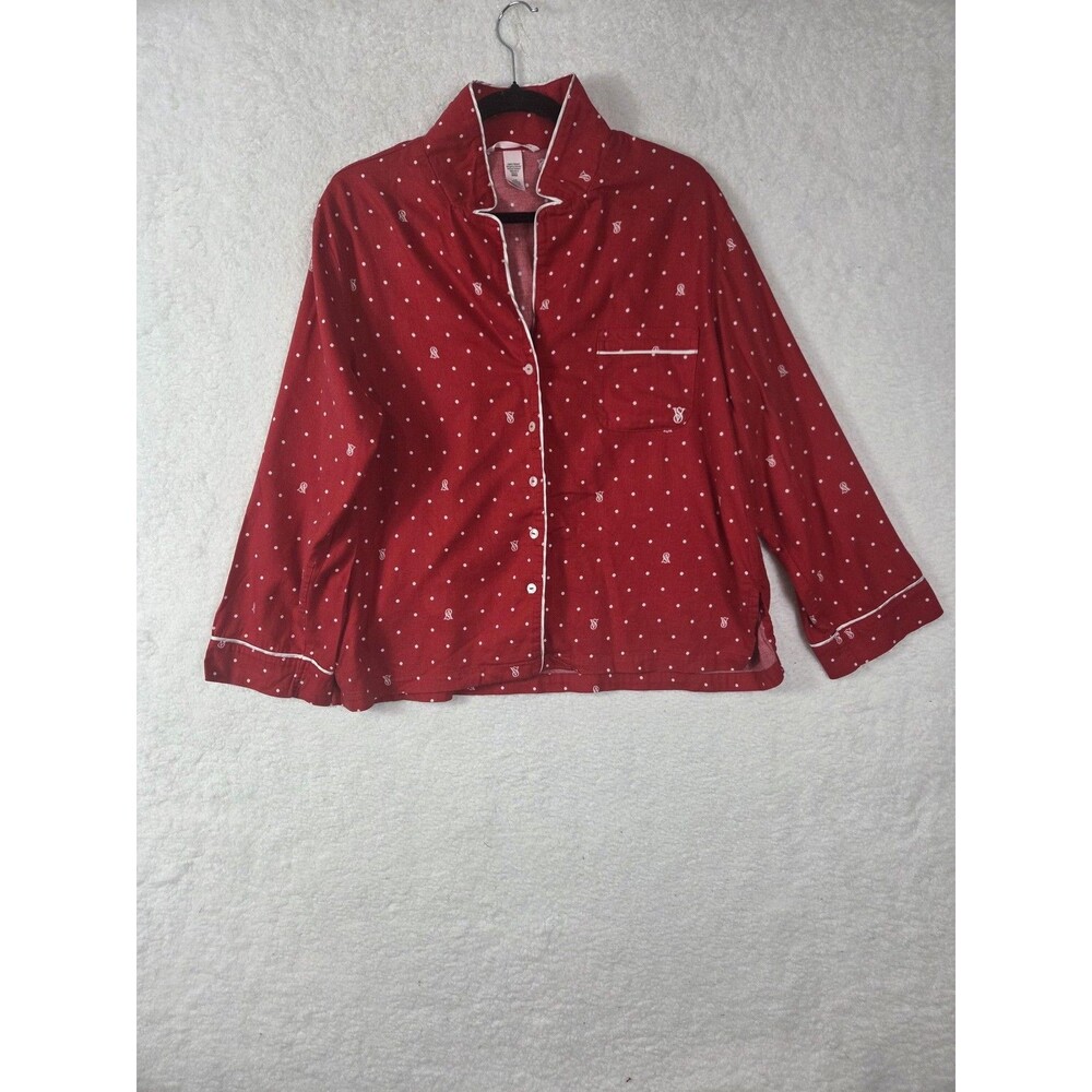 Victoria's Secret Pajama Set Womens L Red Polka Dot Button Front Logo Sleepwear - Picture 2 of 16